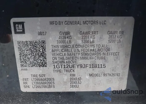 2018 GMC Sierra 2500Hd Denali z USA, uszkodzony, nr VIN 1GT12UEY9JF118115